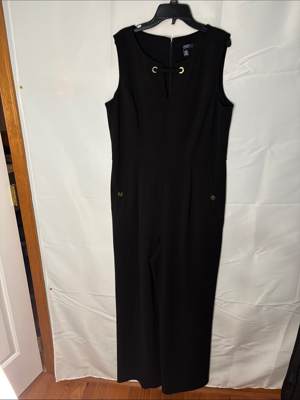 Chaps Black Sleeveless Jumpsuit with Gold Eyelet Detail